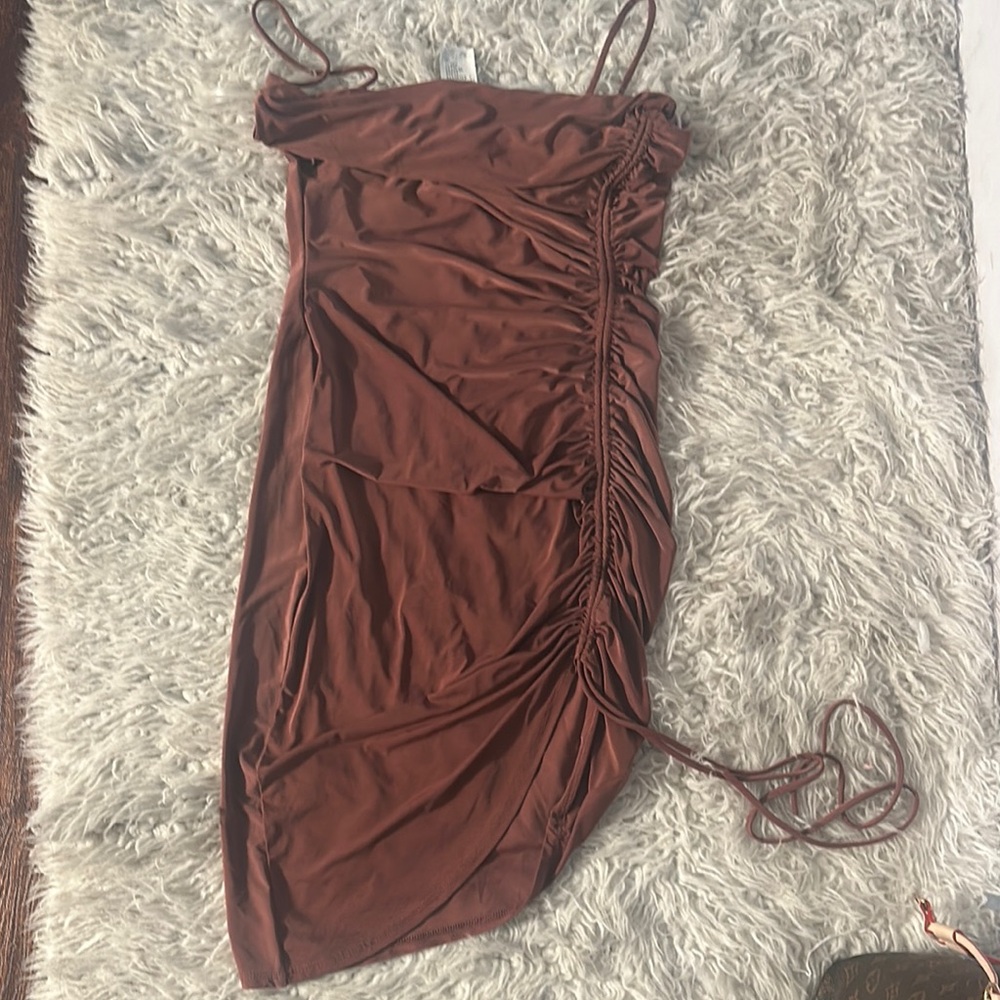 Elegant Brown Ruched one side Dress